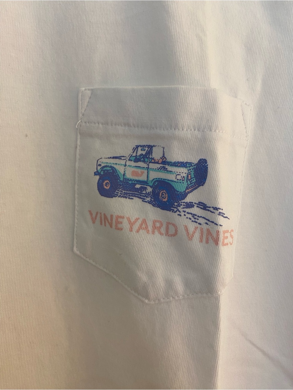 Vineyard Vines White Pocket Tee with Teal & Navy Truck Graphic - Picture 2 of 5